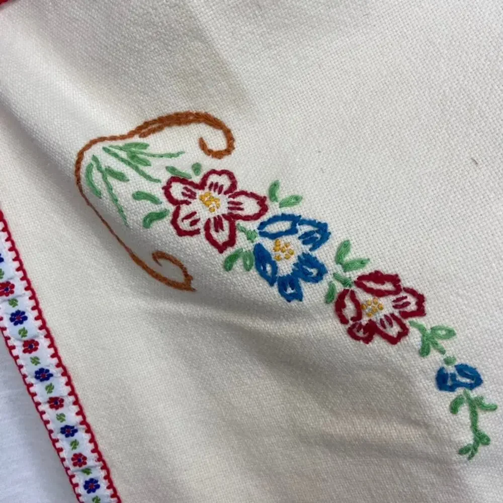 Vintage Embroidered Canvas Retro Tablecloth